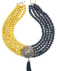 Way to Chic - Lava Statement Necklace With Antique Light Brooch As Central Pendant - Lyst