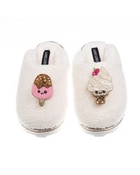 Laines London - Neutrals Teddy Closed Toe Slippers With Laines Lovables Ice Lolly & Ice Cream Brooches - Lyst