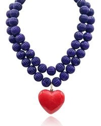 Michael Nash Jewelry - Amour Carved Amethyst Bead Necklace With Coral Resin Heart Pendant - Lyst