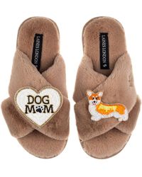 Laines London - Neutrals Classic Laines Slippers With Dog Mum/Mom & Peach The Corgi Brooches - Lyst