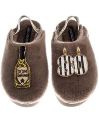 Laines London - Neutrals Flatform Cloud Closed Toe Slippers With Stripe 80Th Birthday & Dom Darling Brooches - Lyst