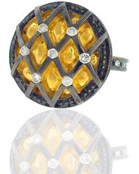 Artisan - Diamond 18k Solid Yellow Gold 925 Sterling Silver Handmade Ring Jewelry - Lyst