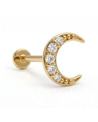 Zahav Jewelry - 14K Solid 18G 8Mm Moon Round Cz Pave Internally Threaded Flat Back Stud - Lyst