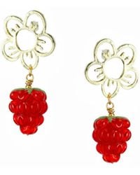 I'MMANY LONDON - Very Berry Lampwork Glass Raspberry Drop Earrings With Flower Studs - Lyst