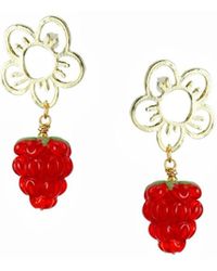 I'MMANY LONDON - Very Berry Lampwork Glass Raspberry Drop Earrings With Flower Studs - Lyst