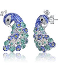 Genevive Jewelry - Sterling Silver White Gold Plated Sapphire & Emerald Cubic Zirconia Peacock Butterfly Earrings - Lyst