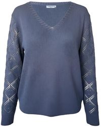 Haris Cotton - Knit Sweater With Embroidered Sleeves Denim - Lyst