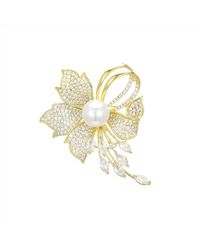 Angel Barocco - Elegant Pearl Floral Brooch - Lyst