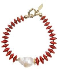 Farra - Bamboo Coral With Baroque Pearl Bracelet - Lyst
