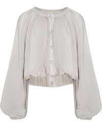 Silvia Serban - Pleated Ivory Satin Bomber - Lyst