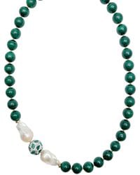 Farra - Gorgeous Malachite With Baroque Pearls Statement Necklace - Lyst