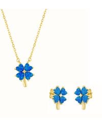 Spero London - Opal Four Leaf Clover Sterling Necklace & Earring Set - Lyst