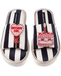 Laines London - Flatform Stripe Open Toe Slippers With Birthday Girl Brooches - Lyst