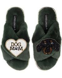 Laines London - Embroidered Faux Fur Cross Strap Slippers - Lyst