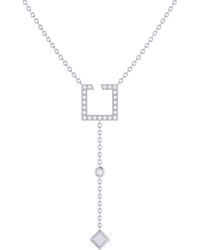 LMJ Street Light Open Square Bolo Adjustable Diamond Lariat Necklace In 14k White Gold - Metallic
