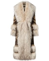The Extreme Collection - Multicolour Long Knit Coat With Faux Fur Kira - Lyst