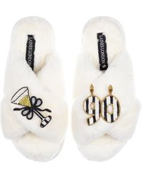 Laines London - Neutrals Classic Laines Slippers With Stripe 90Th Birthday & Glass Of Champagne Brooches - Lyst