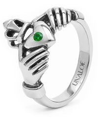 Unaloe - Emerald Heart With Hands Ring – Sterling - Lyst