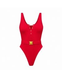 Animal - Panthère Rouge One-Piece Swimsuit — Sculpting Ribbed Fabric With Waist Belt - Lyst