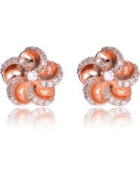 Genevive Jewelry - Rose Cubic Zirconia Sterling Rose Plated Flower Earrings - Lyst