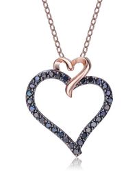 Genevive Jewelry - Black-plated Sterling Silver Cubic Zirconia Double Heart Necklace - Lyst