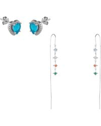 Spero London - Multicolour Star Drop Sterling Chain Threader Earrings & Heart Of Ocean Earrings- Pair - Lyst
