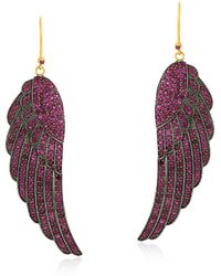 Artisan - Ruby Pave Gemstone In 14k Yellow Gold & Silver Wing Design Dangle Earrings - Lyst