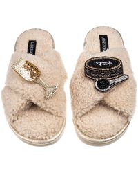 Laines London - Neutrals Laines Neutral Boucle Slippers With Caviar & Glass Of Champers Brooches - Lyst