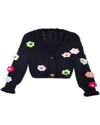 Saachi - Appliqué Knit Floral Cardigan With Buttons - Lyst