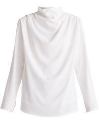 Paisie High Neck Draped Blouse In White