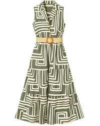 Yumi' - Viscose Geo Print Midi Shirt Dress With Matching Belt - Lyst