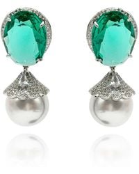 Michael Nash Jewelry - Neutrals Giorgia Oval Emerald Cubic Zirconium Earrings With Glass Pearl Drop Earrings - Lyst