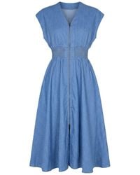 Modenaire - Smocked Midi Dress Structured Form - Lyst