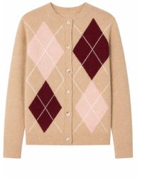 Yumi' - Neutrals Argyll Knitted Cardigan - Lyst