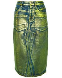 Amy Lynn - Clara Denim Foil Coated Midi Skirt - Lyst