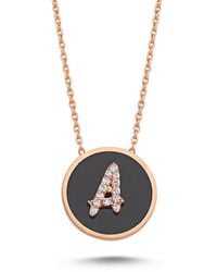 Ecce | Artisan Diamonds - 14K Solid Rose Blackenamel Full Diamond Initial Necklace - Lyst
