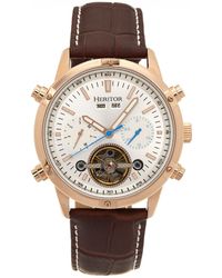 Heritor - Wilhelm Semi-skeleton Leather-band Watch With Day And Date - Lyst