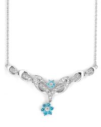 Genevive Jewelry - Cubic Zirconia Sterling Silver White Gold Plated Blue Topaz Flower Necklace - Lyst