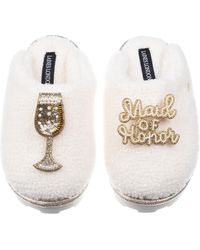 Laines London - Neutrals Teddy Closed Toe Slippers With Maid Of Honor Brooches - Lyst