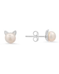 Kylie Harper - Sterling Kitty Cat Pearl Stud Earrings - Lyst