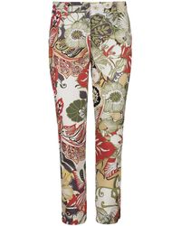 Conquista - Floral Cotton Pants In Earthy Shades - Lyst