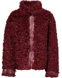 Amy Lynn - Celeste Burgundy Faux Fur Shearling Coat With Leather Trim - Lyst