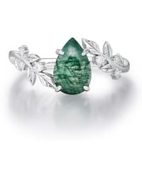 Azura Jewelry New York - Between The Leaf Pear Moss Agate Ring Vermeil - Lyst