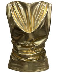 Imaatu - Onu Glam Metallic Shine Sculpting Elastic Faux Leather Waterfall Top - Lyst