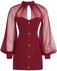 Miss Circle New York - Tabitha Burgundy Mesh Lantern Sleeve Mini Dress - Lyst