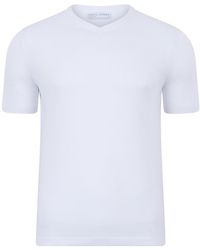 Paul James Knitwear - Ultra Fine Cotton Hudson High V Neck Knitted T-Shirt - Lyst