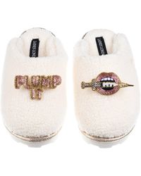Laines London - Neutrals Teddy Closed Toe Slippers With Plump It Pout Brooches - Lyst