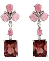 Artisan - Natural Octagon Shape Pink Tourmaline & Pave Diamond In 18k White Gold Dangle Earrings - Lyst