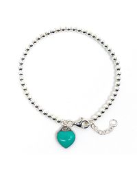 Shar Oke - Dainty Sterling Silver & Turquoise Heart Charm Bracelet - Lyst