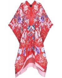 Meng - Watercolour Flowers Silk Georgette Kaftan - Lyst